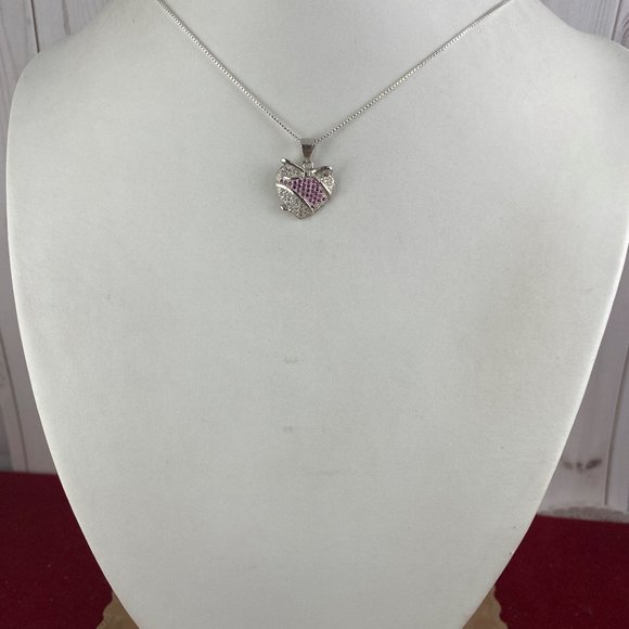 Ribbon of Rubies pass through a Heart Wrapped in a Bow Pendant Necklace - Picture 2 of 5